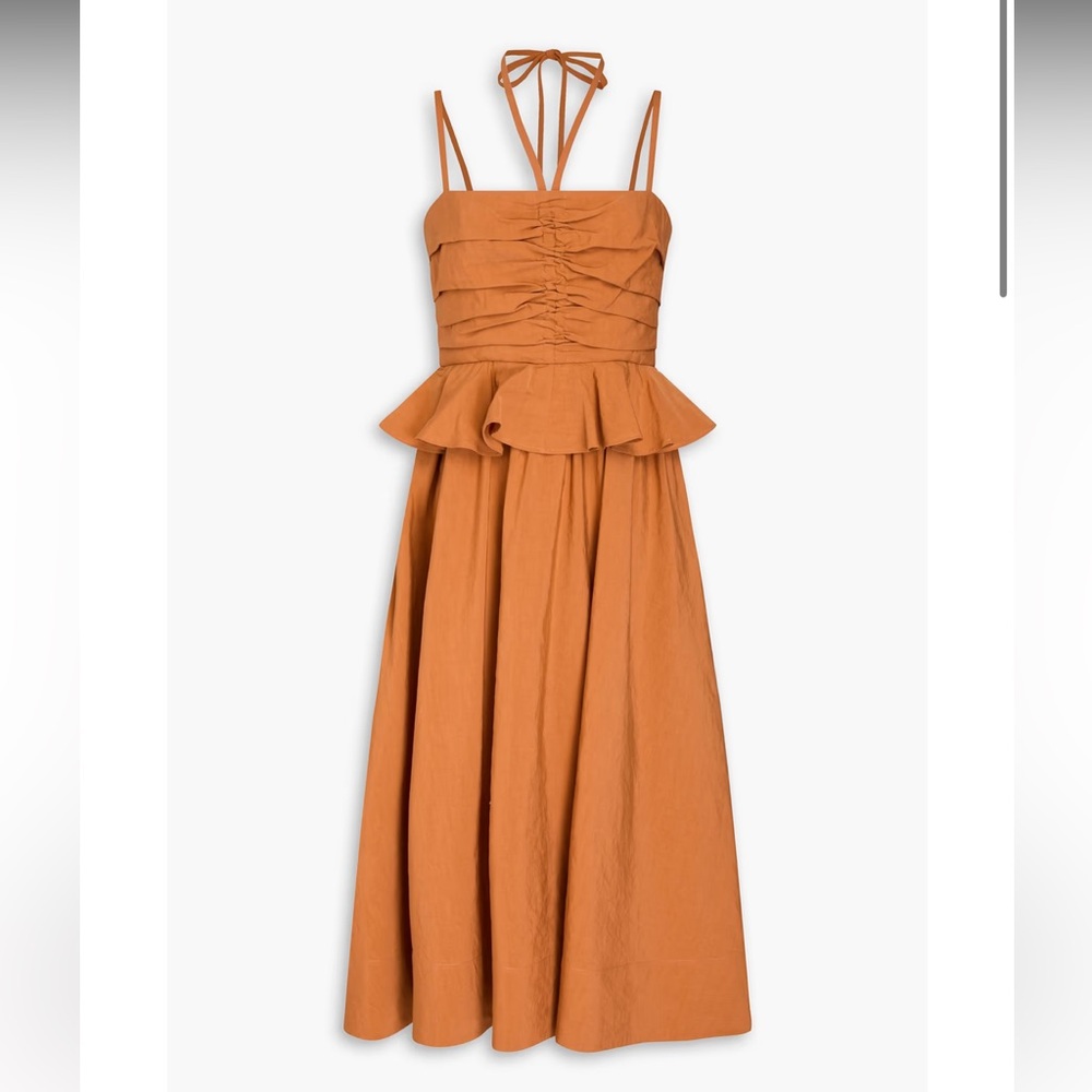 Ulla Johnson Burnt Sienna Midi Dress with Peplum Bodice